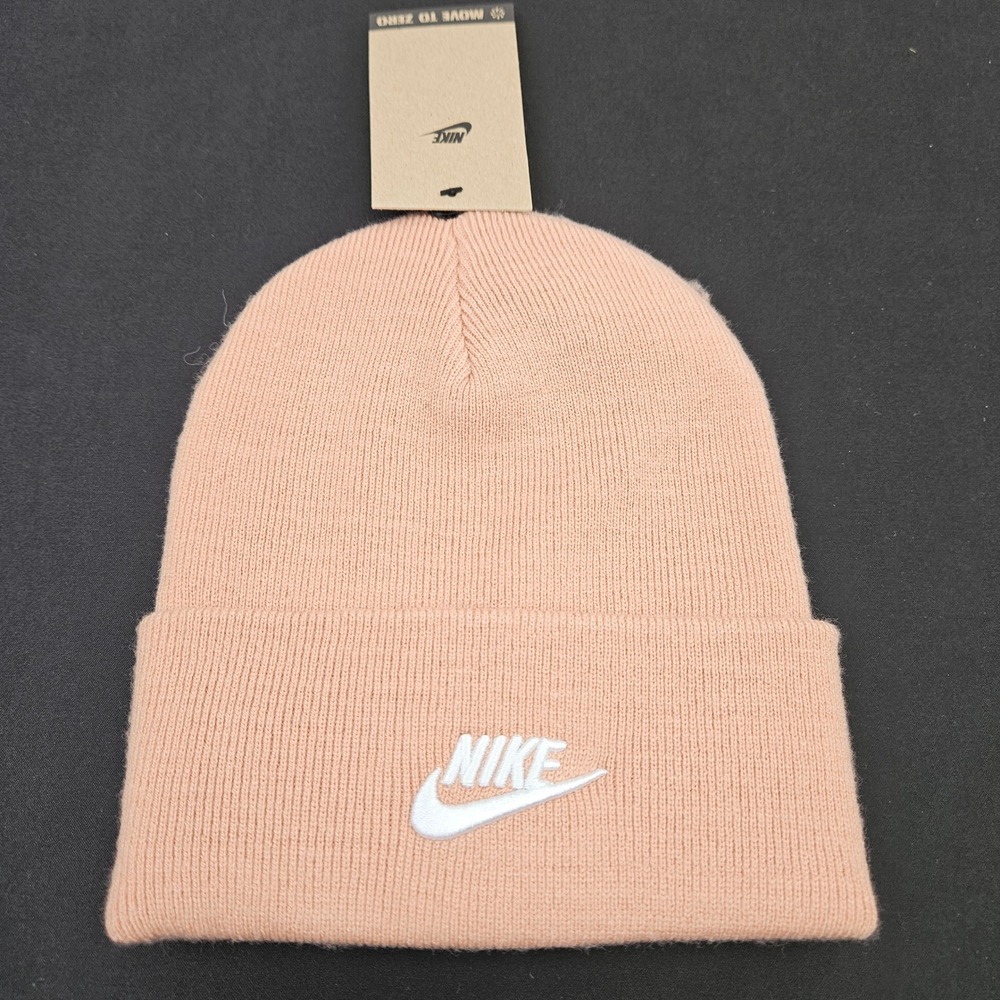 Nike Sportswear Peak Futura Beanie Peach Pink White Cuffed Knit Hat HF0186-688